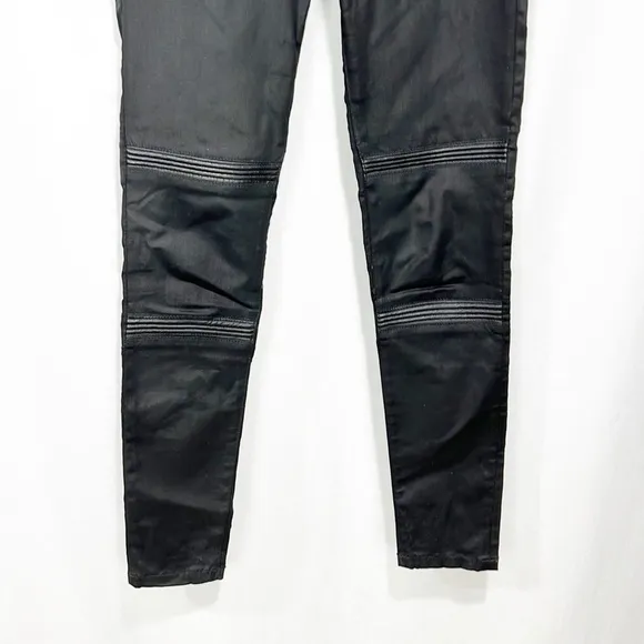 Dl1961 River Moto Skinny Jeans in Toulouse Low Rise Black Lambskin Coated Black