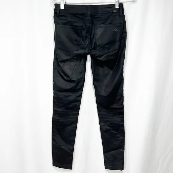 Dl1961 River Moto Skinny Jeans in Toulouse Low Rise Black Lambskin Coated Black