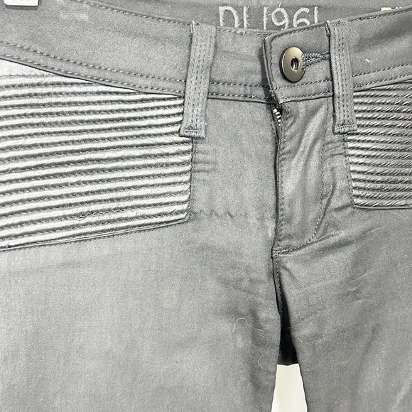 Dl1961 River Moto Skinny Jeans in Toulouse Low Rise Black Lambskin Coated Black
