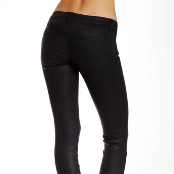 Dl1961 River Moto Skinny Jeans in Toulouse Low Rise Black Lambskin Coated Black