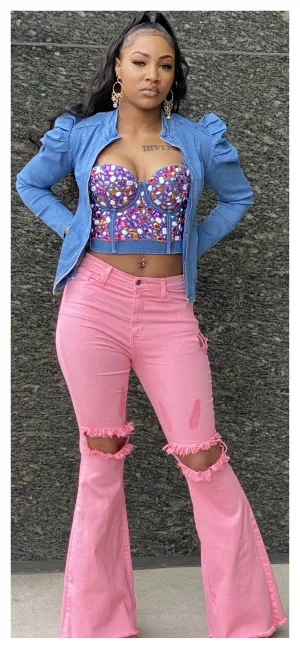 Don't Distress Me Out! High waisted Flare Leg Jean