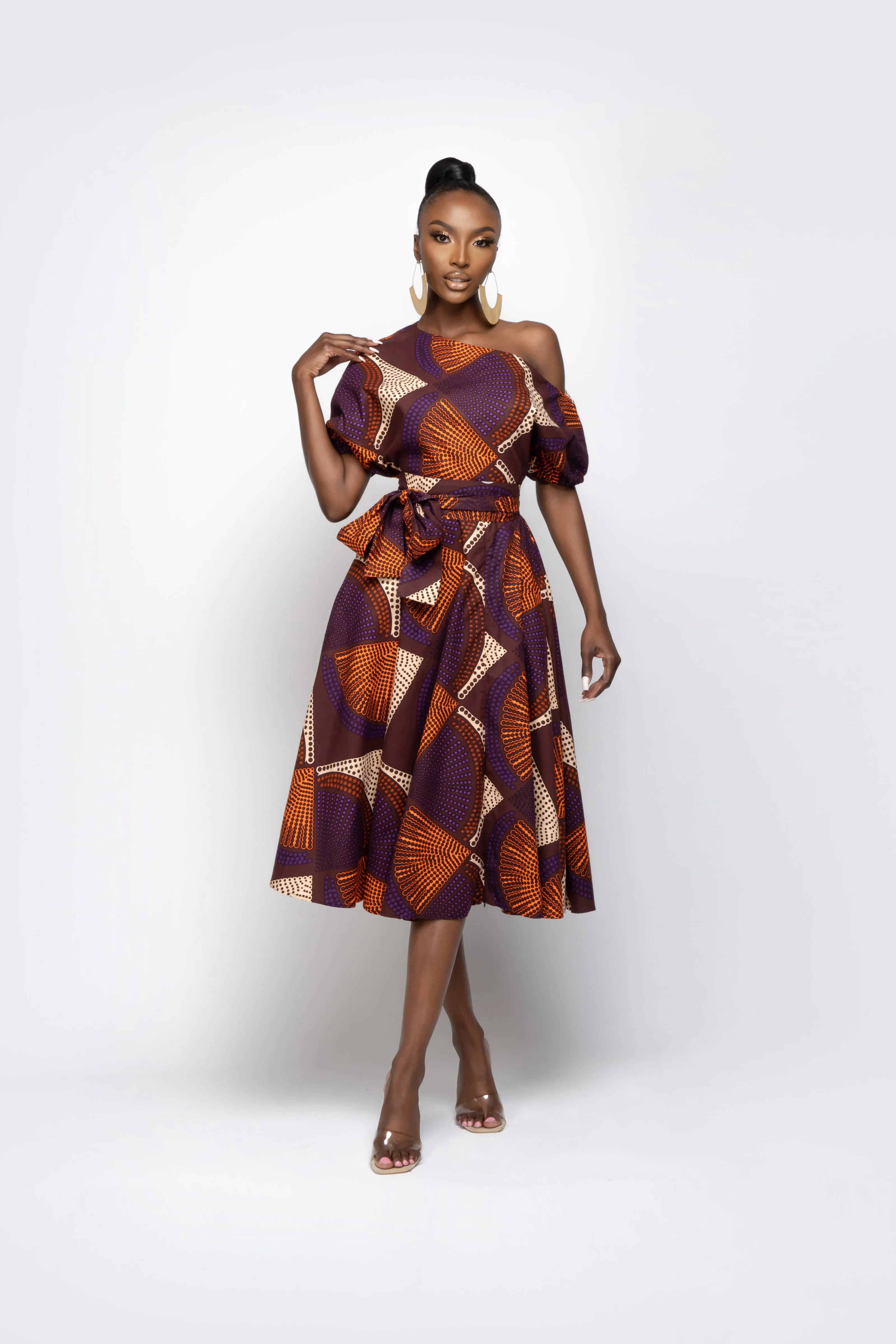 DORA African Print One-shoulder Midi Dress