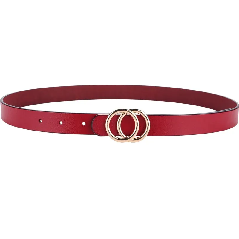 Double Ring Circle Button Leather Belt – Casual Elegance for Everyday Wear