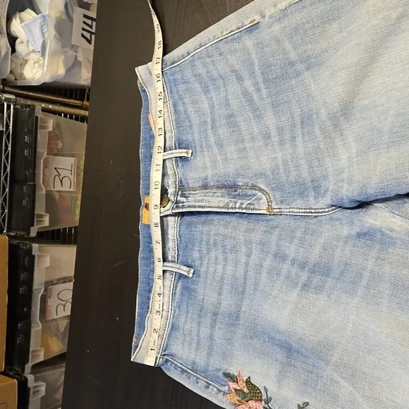Driftwood Charlee Blossom Jeans Embroidered Crop Wide-leg Denim Size 30