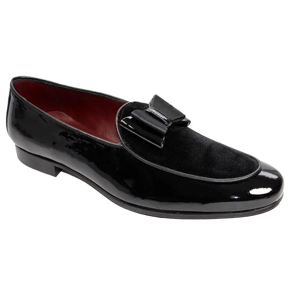 Duca Amalfi Black Patent Leather & Velvet With Silk Bow Dress Shoes
