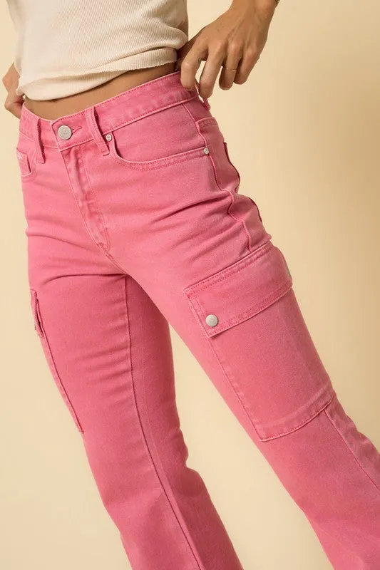 Dusty Pink Slim Cargo Bootcut Jeans