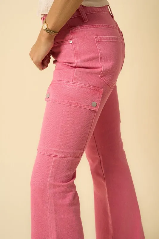 Dusty Pink Slim Cargo Bootcut Jeans