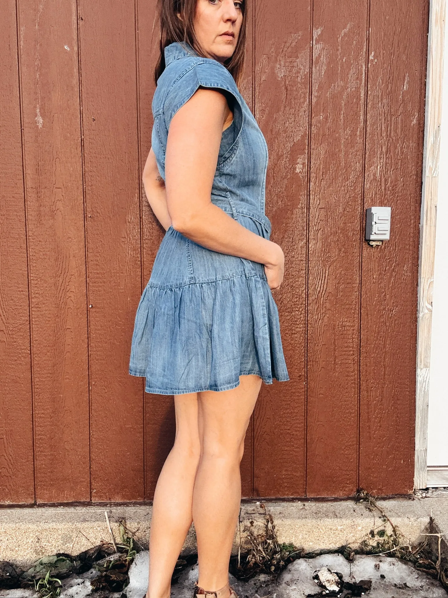 ELAN Collared Denim Dress