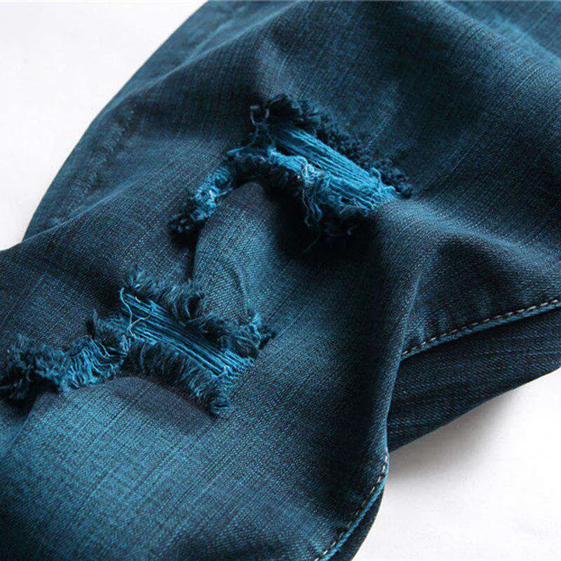 Electric blue men ripped jeans