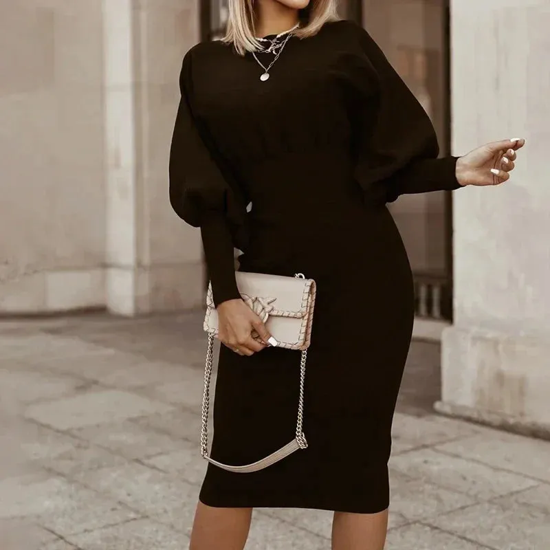 Elegantes Ballonärmel-Midikleid