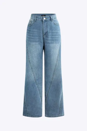 Elena  - Stylish Faded Design Woman's Straight Leg Jeans