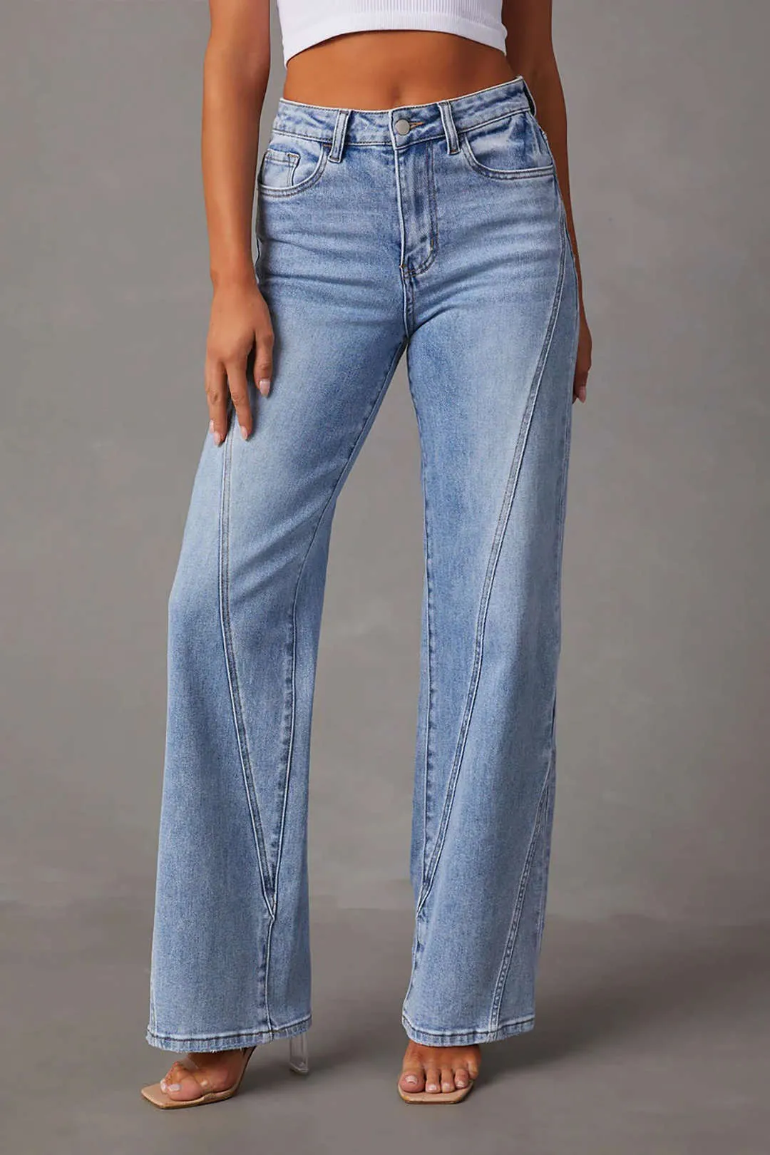 Elena  - Stylish Faded Design Woman's Straight Leg Jeans