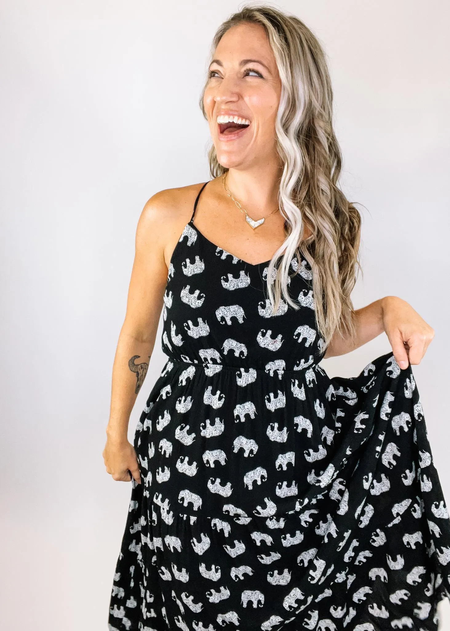 Elephant Print Cross back Midi Dress
