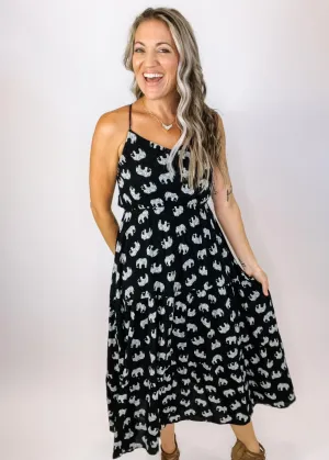 Elephant Print Cross back Midi Dress