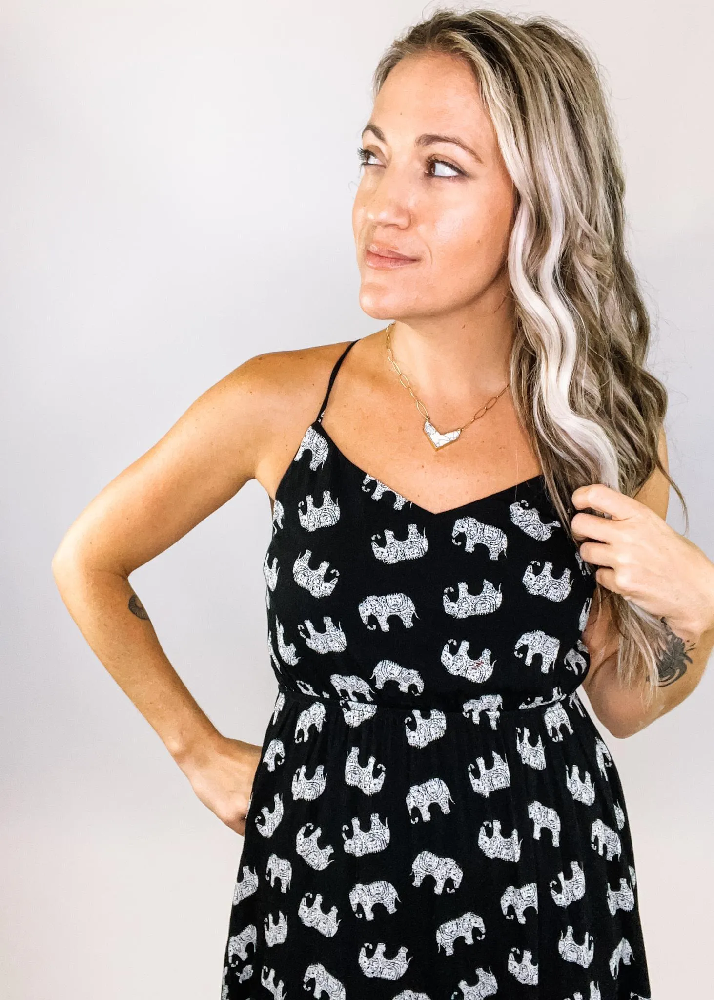 Elephant Print Cross back Midi Dress