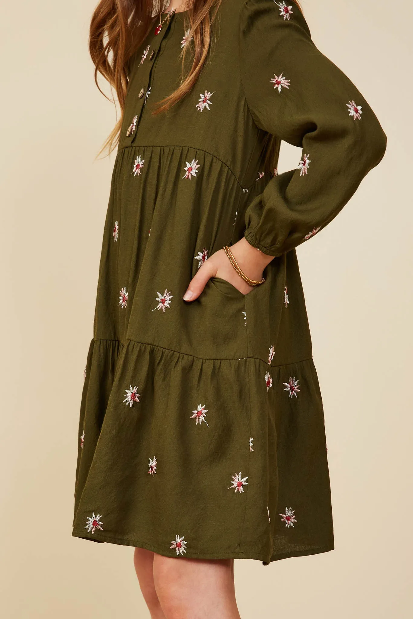 Embroidered Ditsy Floral Buttoned Dress