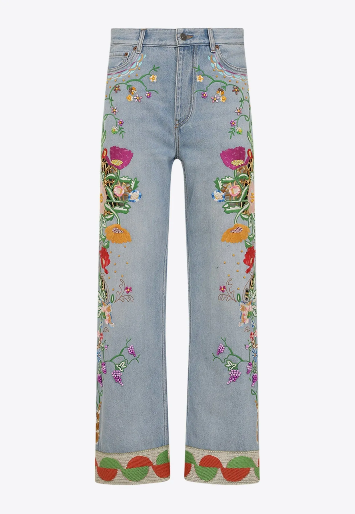 Embroidered Straight-Leg Jeans