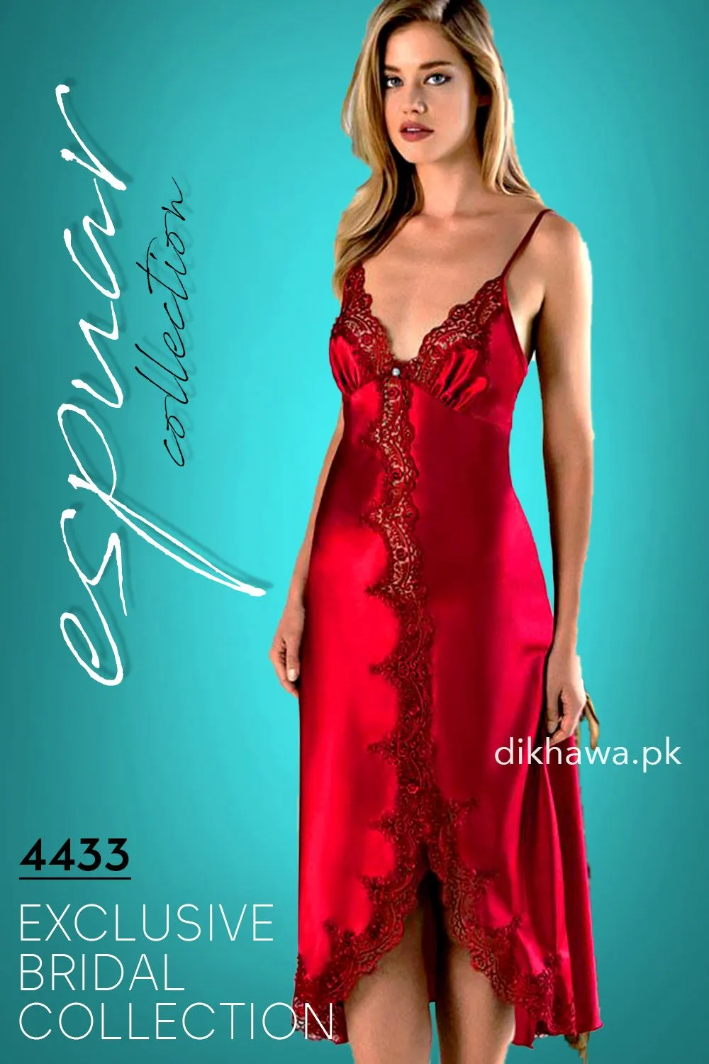 Espuar - Exclusive Bridal Wedding Honeymoon 2Pc Long Nighty Set with Robe Maroon 4433 - Turkish Brand