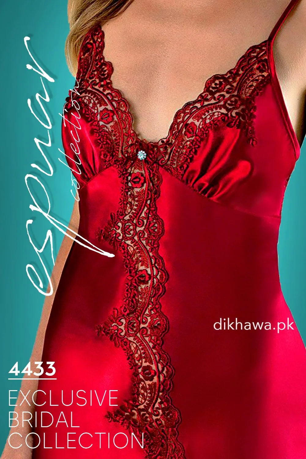 Espuar - Exclusive Bridal Wedding Honeymoon 2Pc Long Nighty Set with Robe Maroon 4433 - Turkish Brand