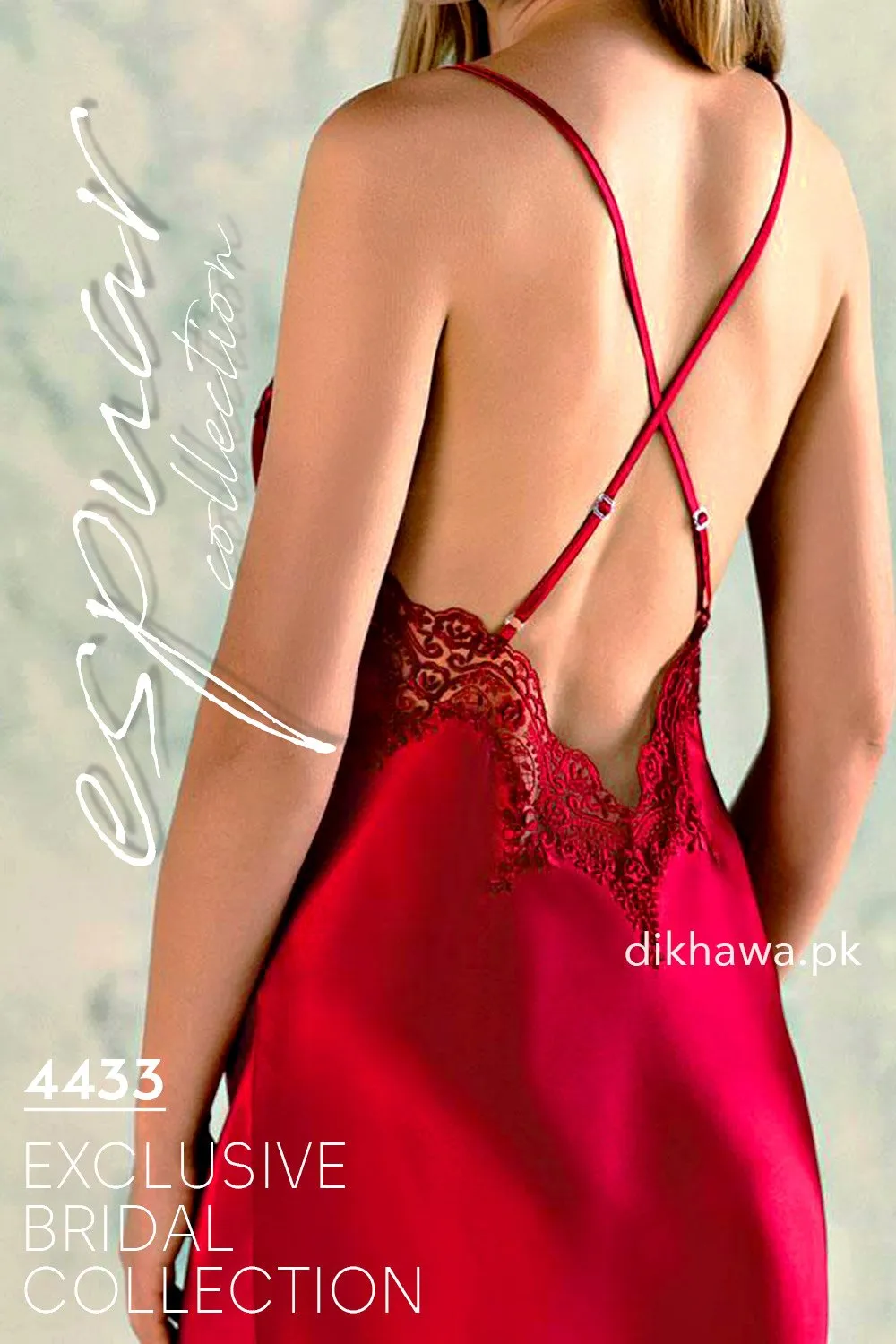Espuar - Exclusive Bridal Wedding Honeymoon 2Pc Long Nighty Set with Robe Maroon 4433 - Turkish Brand