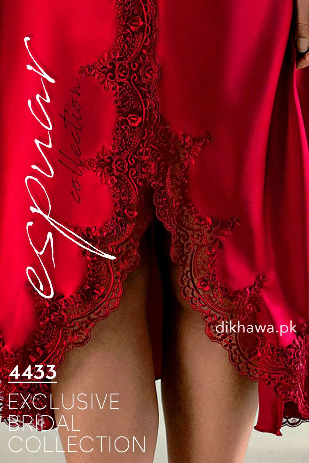 Espuar - Exclusive Bridal Wedding Honeymoon 2Pc Long Nighty Set with Robe Maroon 4433 - Turkish Brand