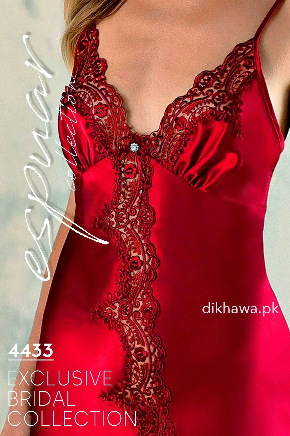 Espuar - Exclusive Bridal Wedding Honeymoon 2Pc Long Nighty Set with Robe Maroon 4433 - Turkish Brand