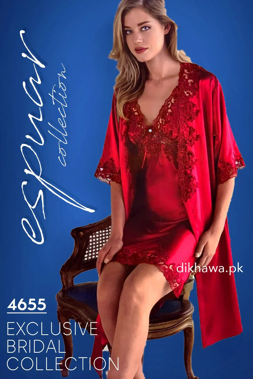 Espuar - Exclusive Bridal Wedding Honeymoon 2Pc Short Nighty Set Maroon 4655 - Turkish Brand