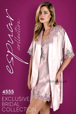 Espuar - Exclusive Bridal Wedding Honeymoon 2Pc Short Nighty Set Rose Pink 240-4555 - Turkish Brand