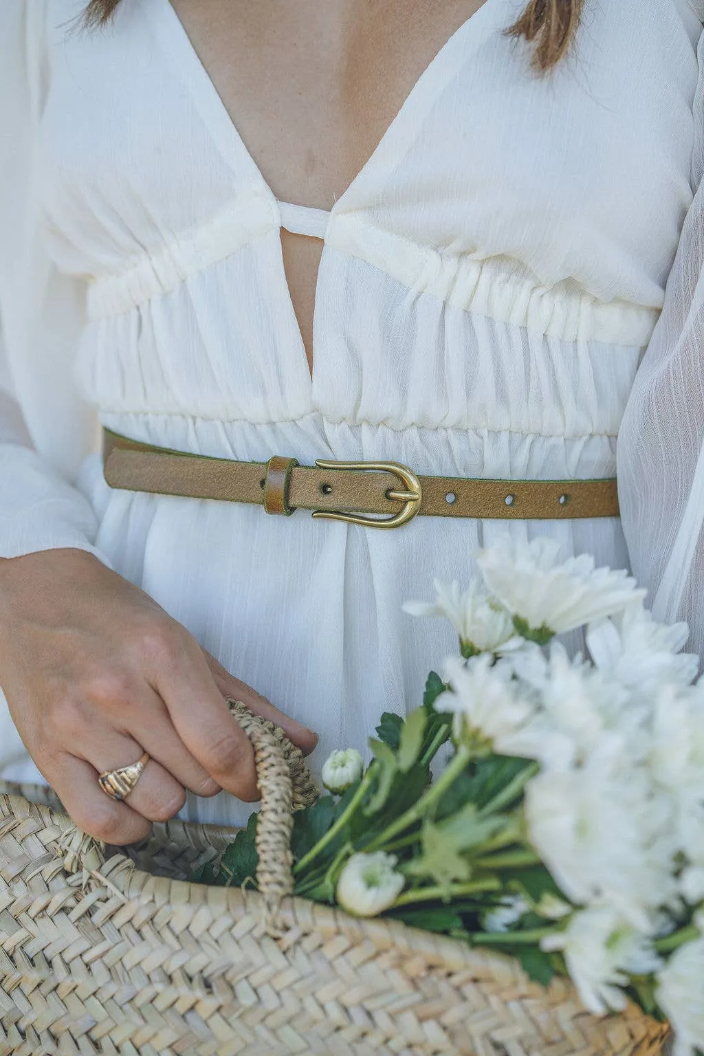 Everyday Skinny Brass Buckle Leather Belt