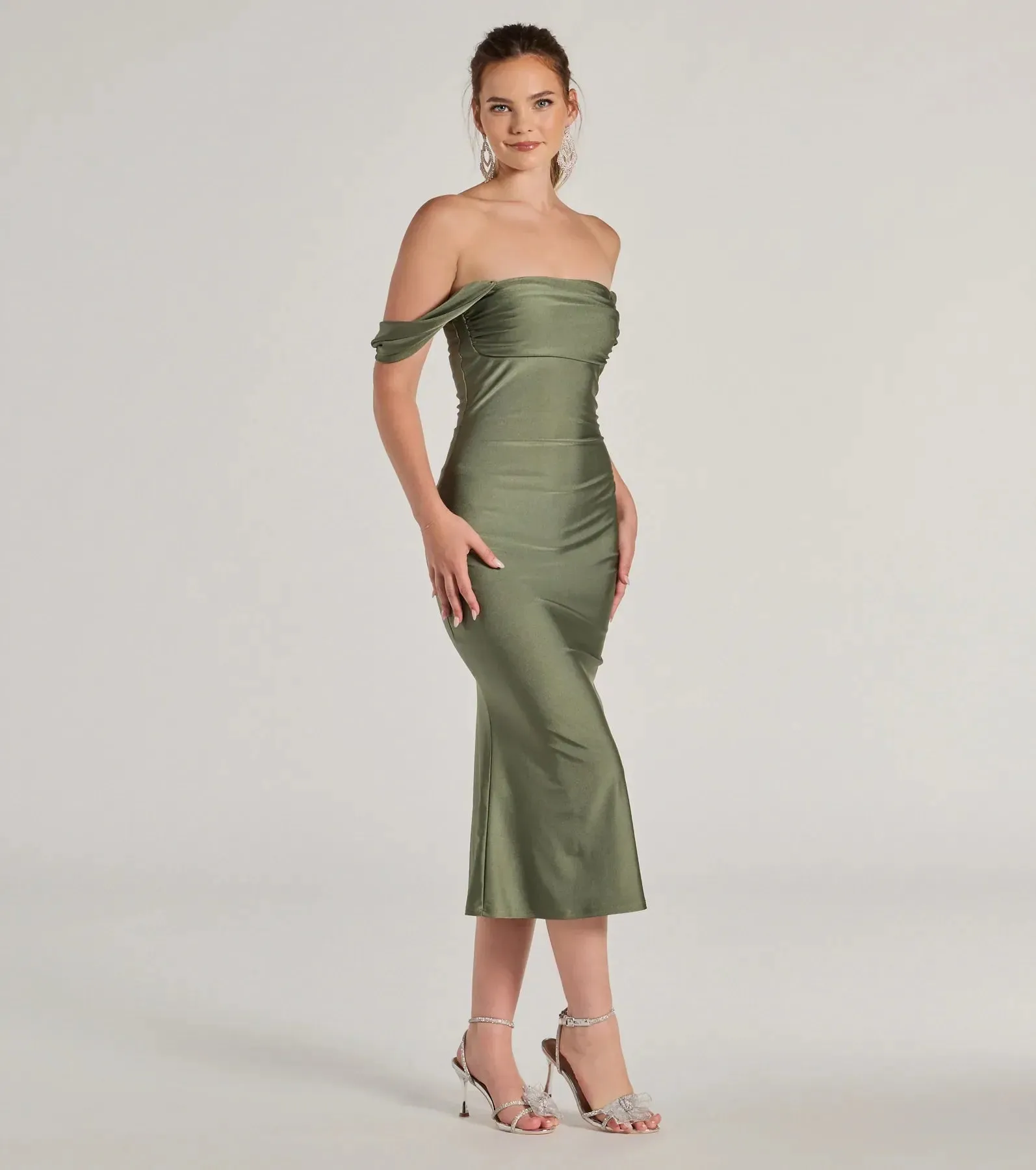 Exceptional Off-The-Shoulder Flared Midi Dress