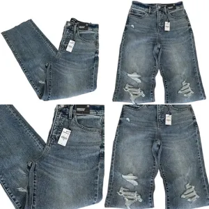 Express Modern Straight Leg Super High Rise Distressed Blue Jeans Women’s 2S NWT