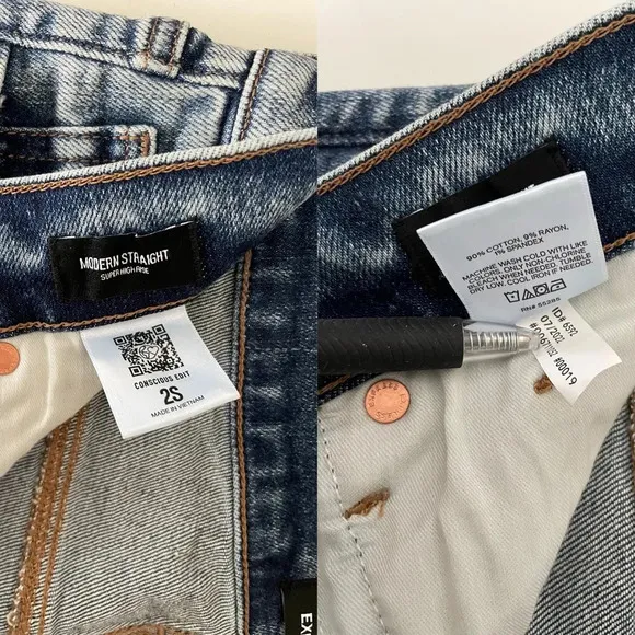 Express Modern Straight Leg Super High Rise Distressed Blue Jeans Women’s 2S NWT