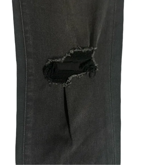 Express Super High Waisted Black Ripped Straight Denim/Jeans Knew Cut Size 0S