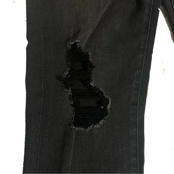 Express Super High Waisted Black Ripped Straight Denim/Jeans Knew Cut Size 0S