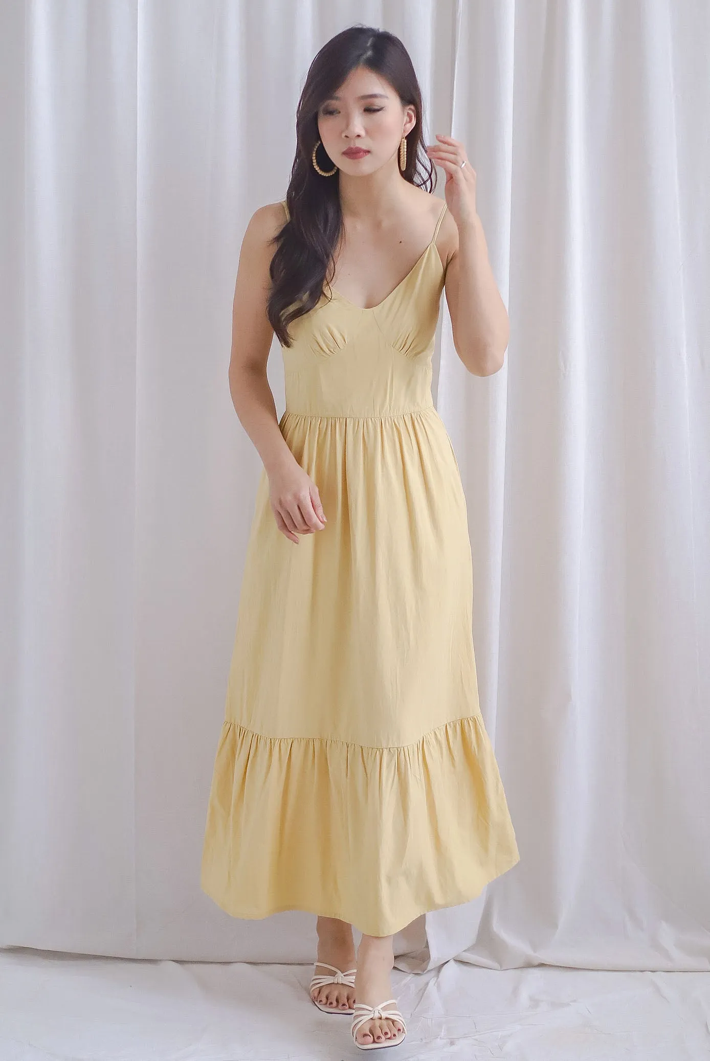 Farrow Spaghetti Bustier Ruffle Maxi Dress In Yellow