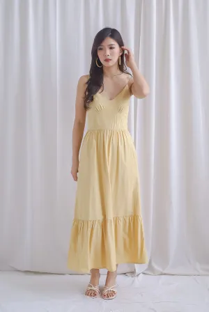 Farrow Spaghetti Bustier Ruffle Maxi Dress In Yellow