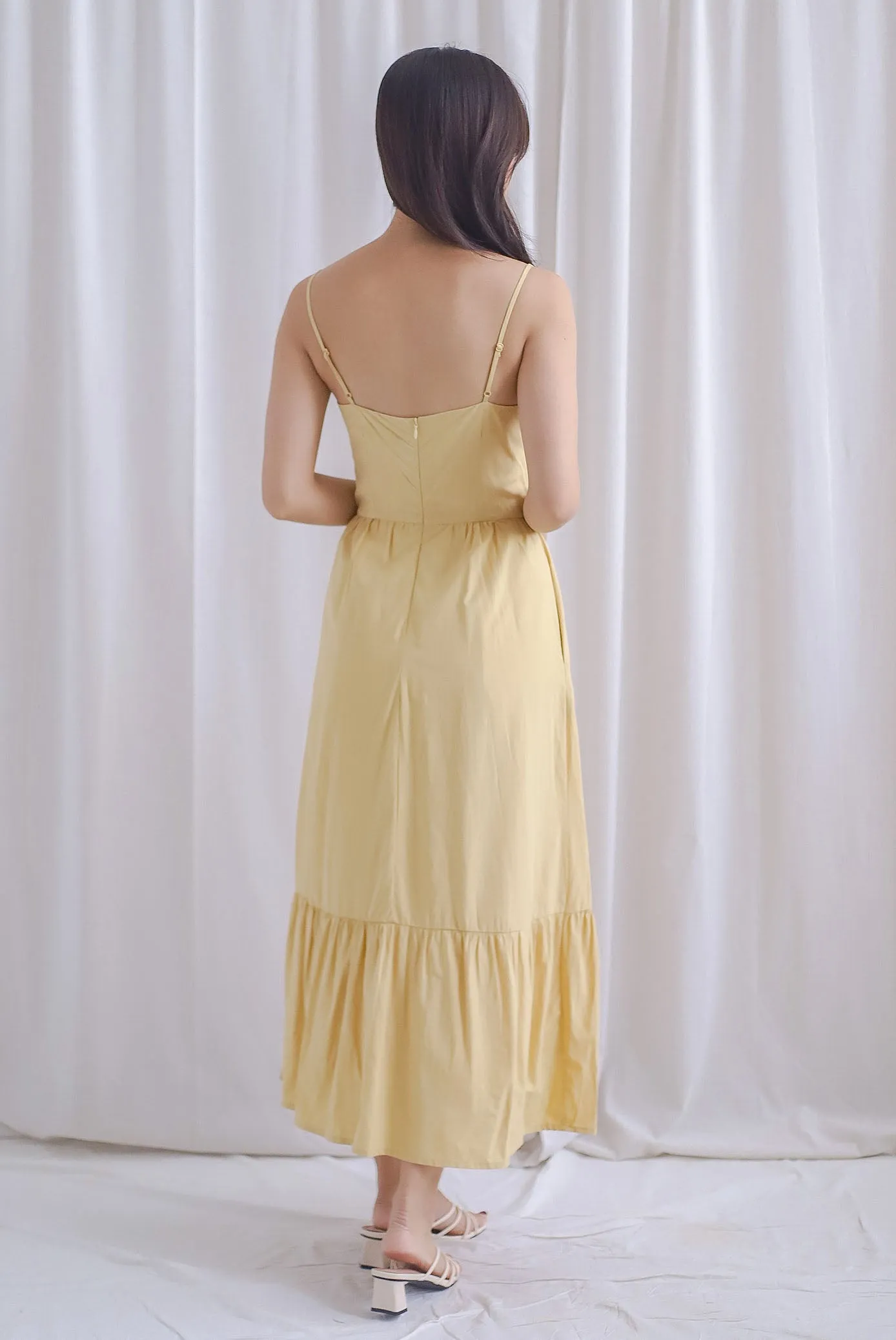 Farrow Spaghetti Bustier Ruffle Maxi Dress In Yellow