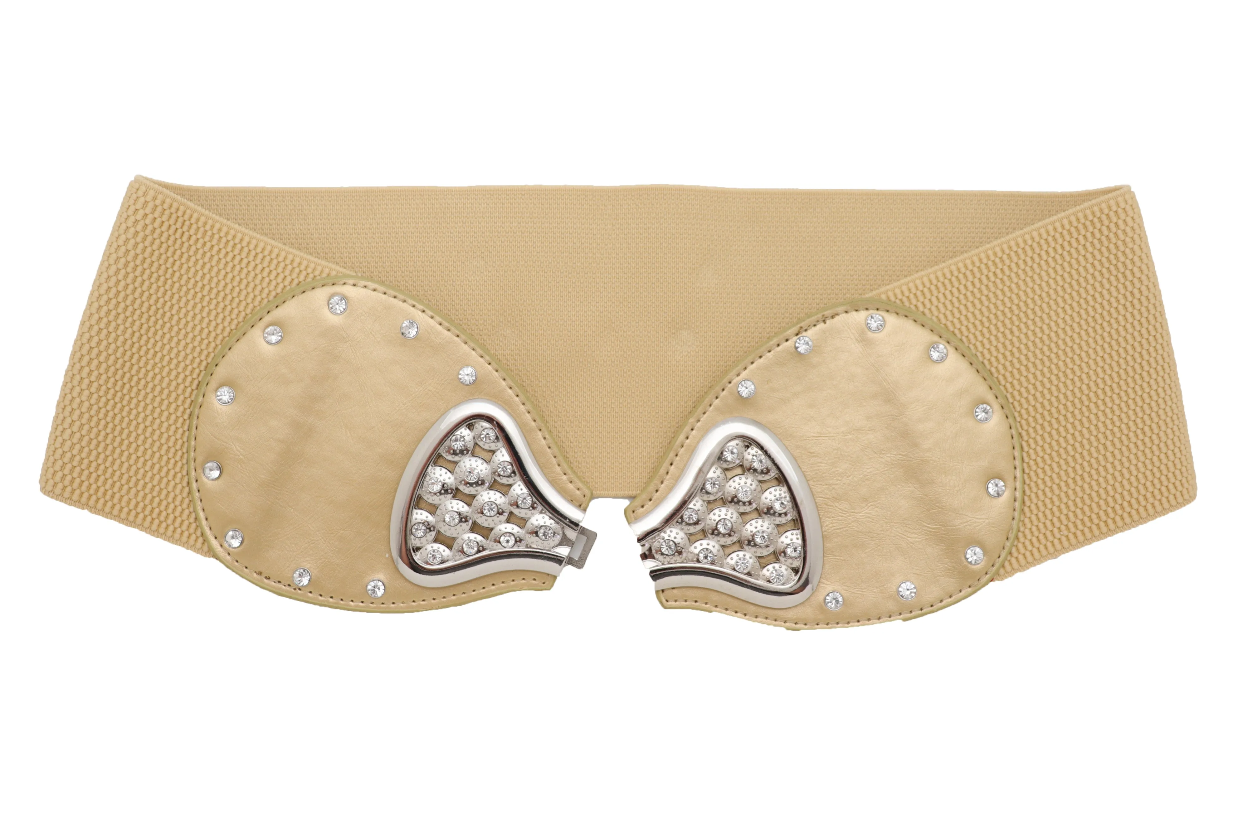 Fashion Belt Hip High Waist Gold Wide Elastic Silver Bow Tie Buckle S M