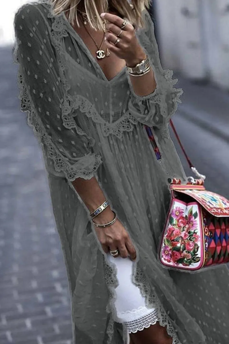 Fashion Casual Solid See-through V Neck Princess Dresses（Without strap）(4 Colors)）