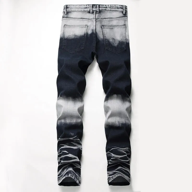 Fashion Men's Ripped Jeans Comfy Straight Pants Mid Waisted Jeans