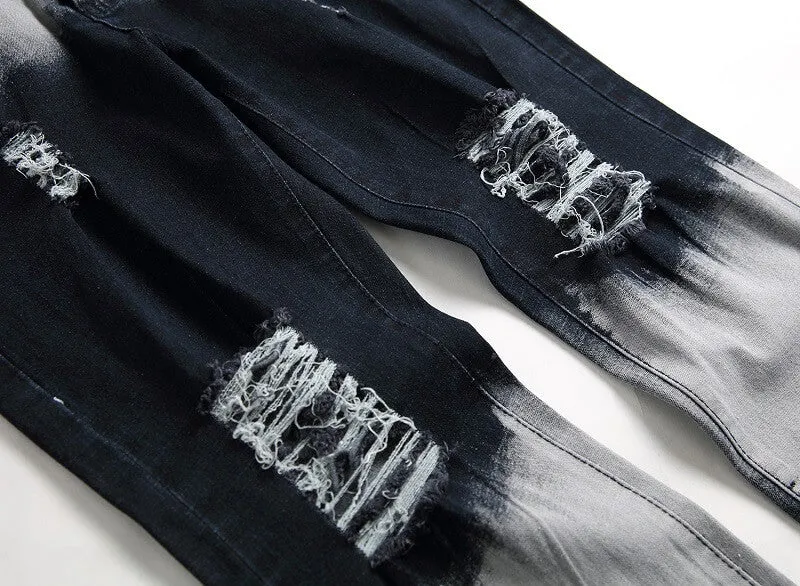 Fashion Men's Ripped Jeans Comfy Straight Pants Mid Waisted Jeans