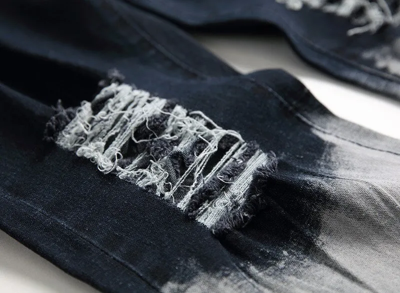 Fashion Men's Ripped Jeans Comfy Straight Pants Mid Waisted Jeans