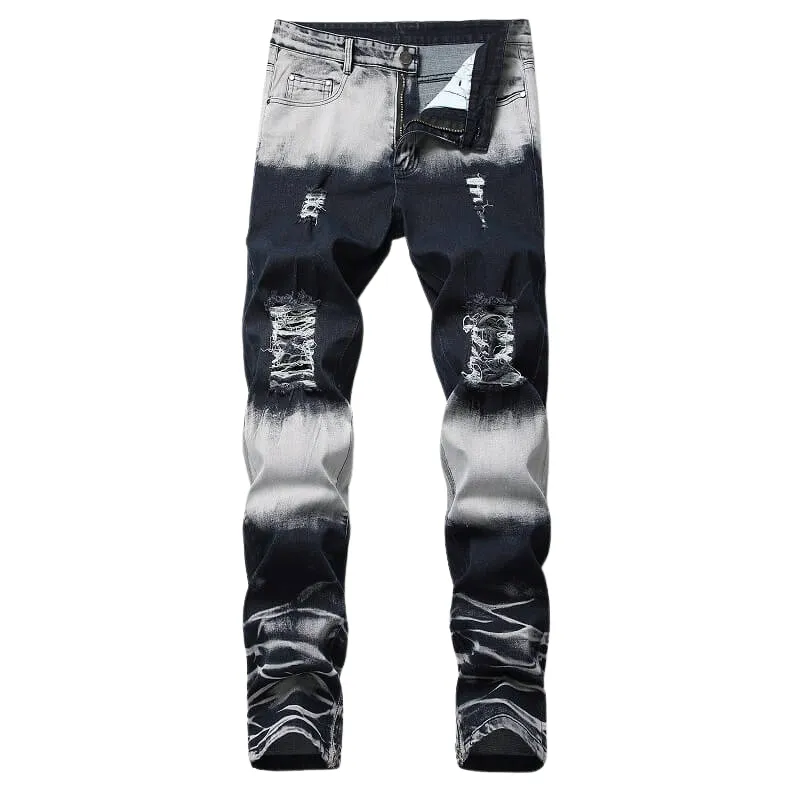 Fashion Men's Ripped Jeans Comfy Straight Pants Mid Waisted Jeans
