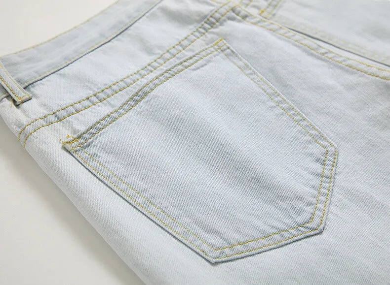 Fashion Mid Waisted Jeans Men's Ripped Jeans Denim Pants