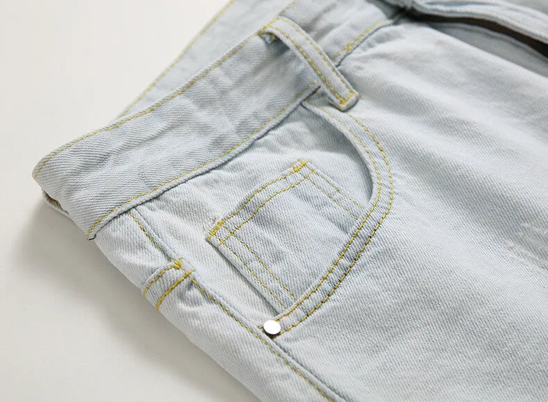 Fashion Mid Waisted Jeans Men's Ripped Jeans Denim Pants