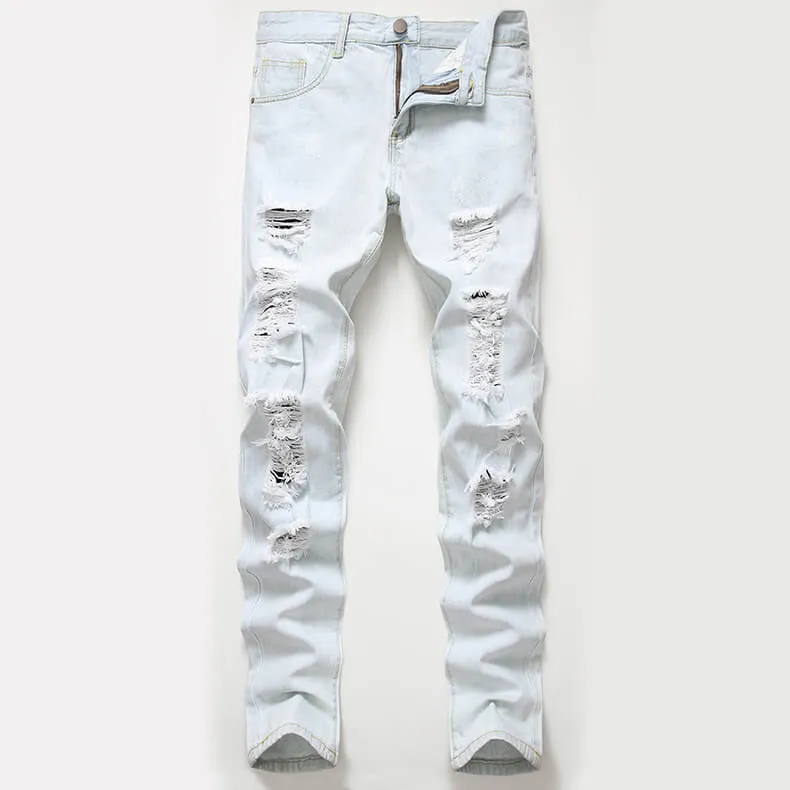 Fashion Mid Waisted Jeans Men's Ripped Jeans Denim Pants