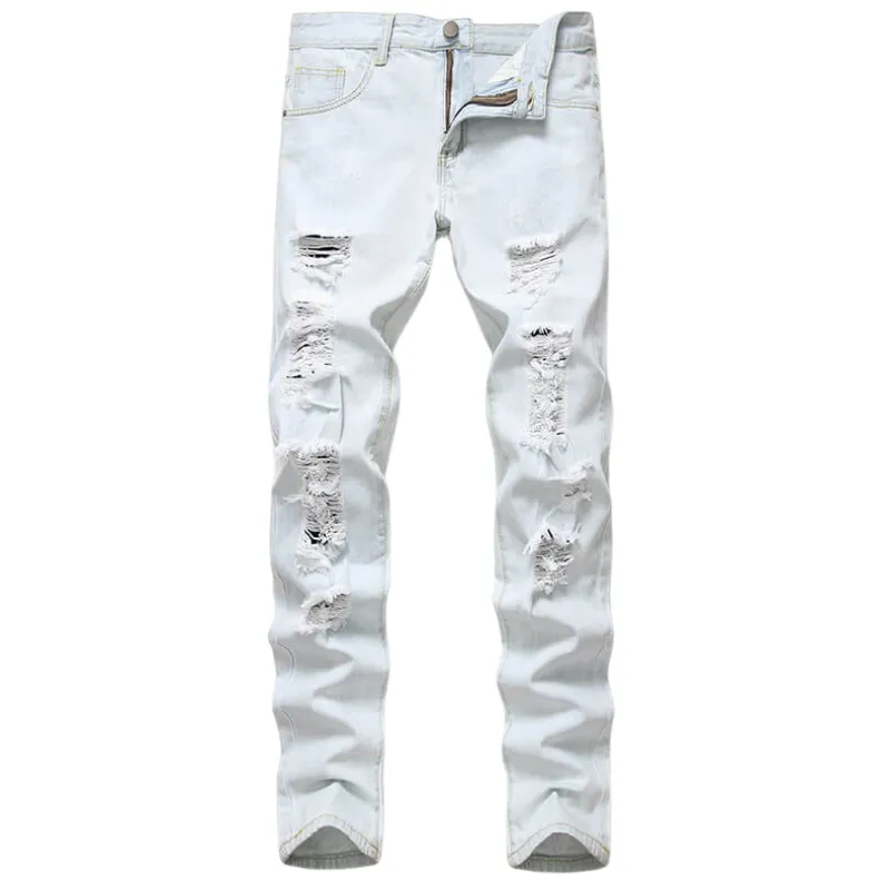 Fashion Mid Waisted Jeans Men's Ripped Jeans Denim Pants