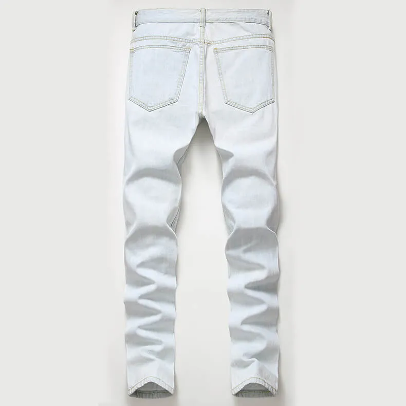 Fashion Mid Waisted Jeans Men's Ripped Jeans Denim Pants