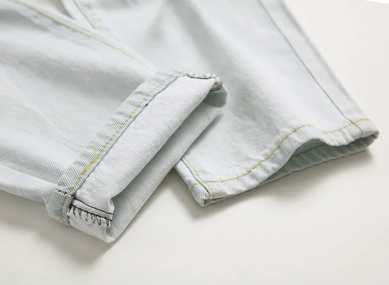 Fashion Mid Waisted Jeans Men's Ripped Jeans Denim Pants
