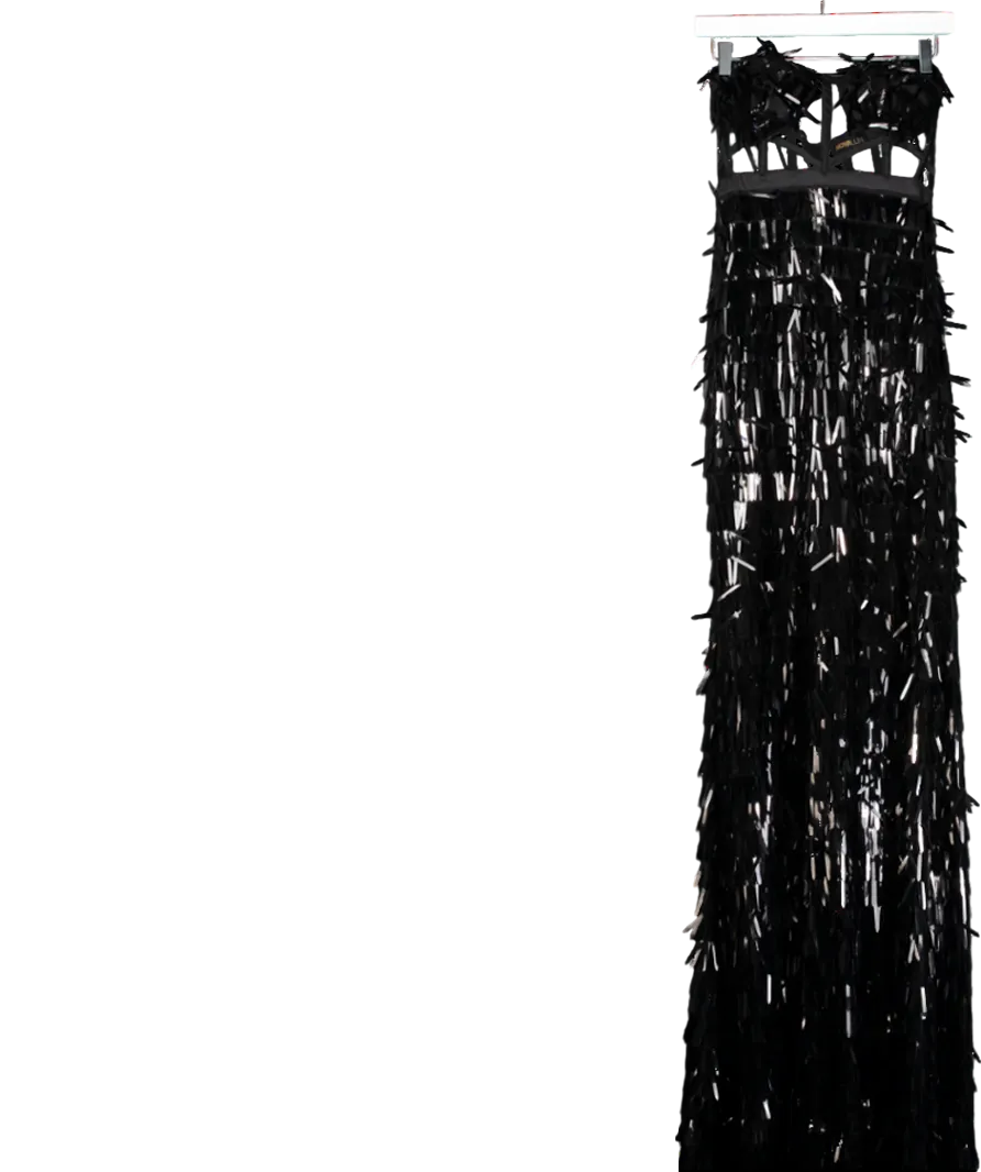 Fashion Nova Black Strapless Fringe Sequin Maxi Dress UK S